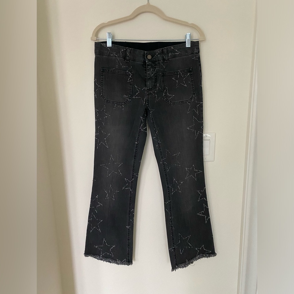 Stella McCartney cropped black denim with frayed stars detail (Size 27)